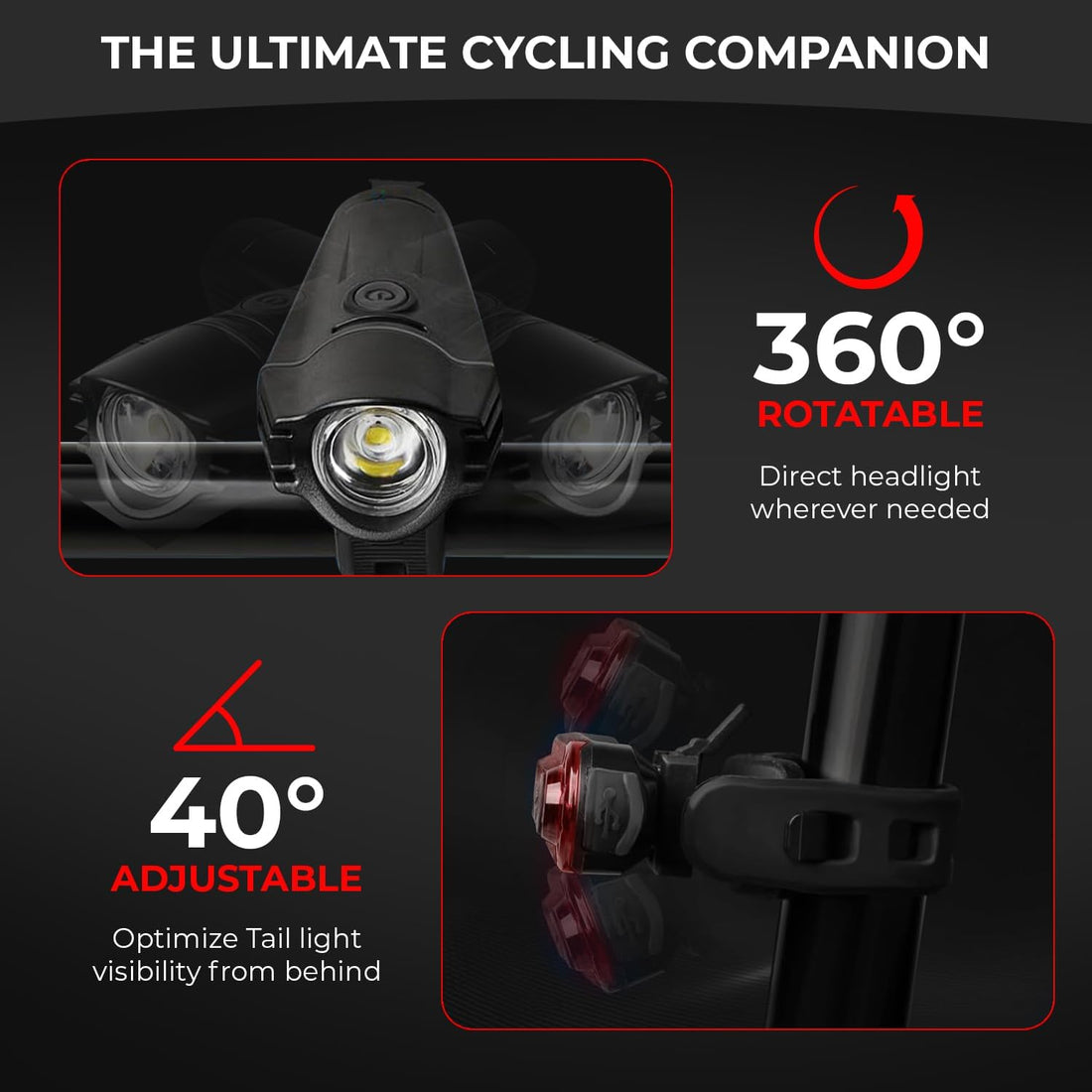 Bike Light Set for Night Riding | USB Rechargeable Ultra-Bright Front Headlight and Back Tail Lights | 4 Light Modes Mountain...