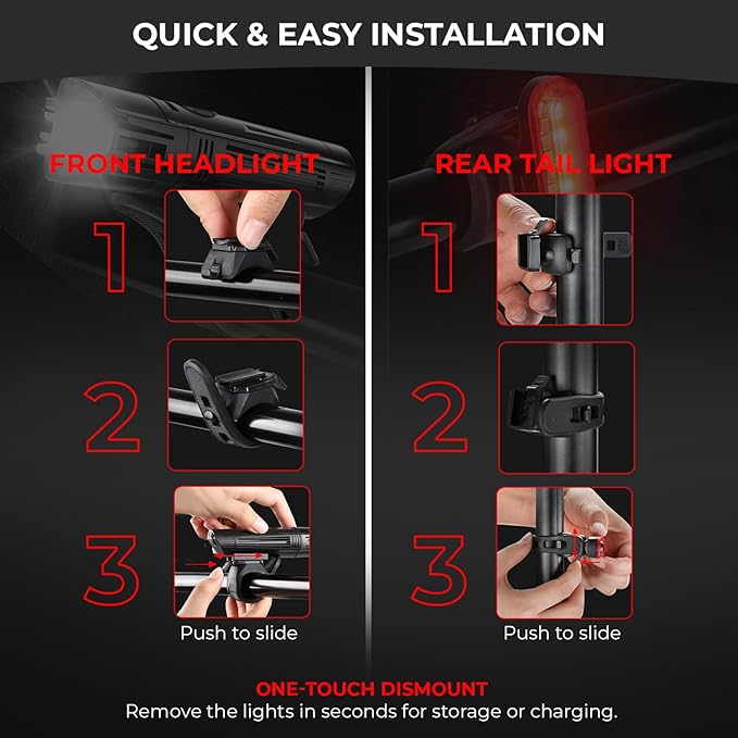 Bike Light Set for Night Riding | USB Rechargeable Ultra-Bright Front Headlight and Back Tail Lights | 4 Light Modes Mountain...