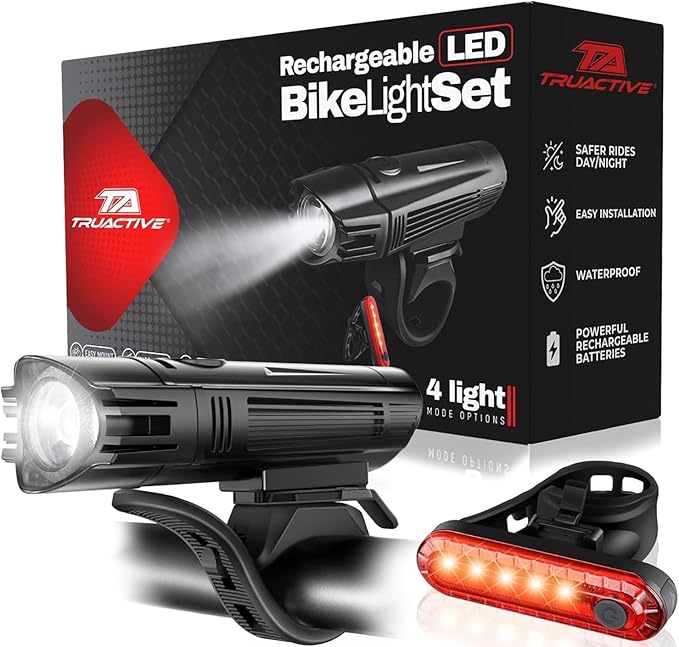 Bike Light Set for Night Riding | USB Rechargeable Ultra-Bright Front Headlight and Back Tail Lights | 4 Light Modes Mountain...