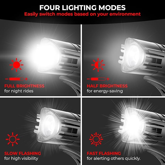 Bike Light Set for Night Riding | USB Rechargeable Ultra-Bright Front Headlight and Back Tail Lights | 4 Light Modes Mountain...
