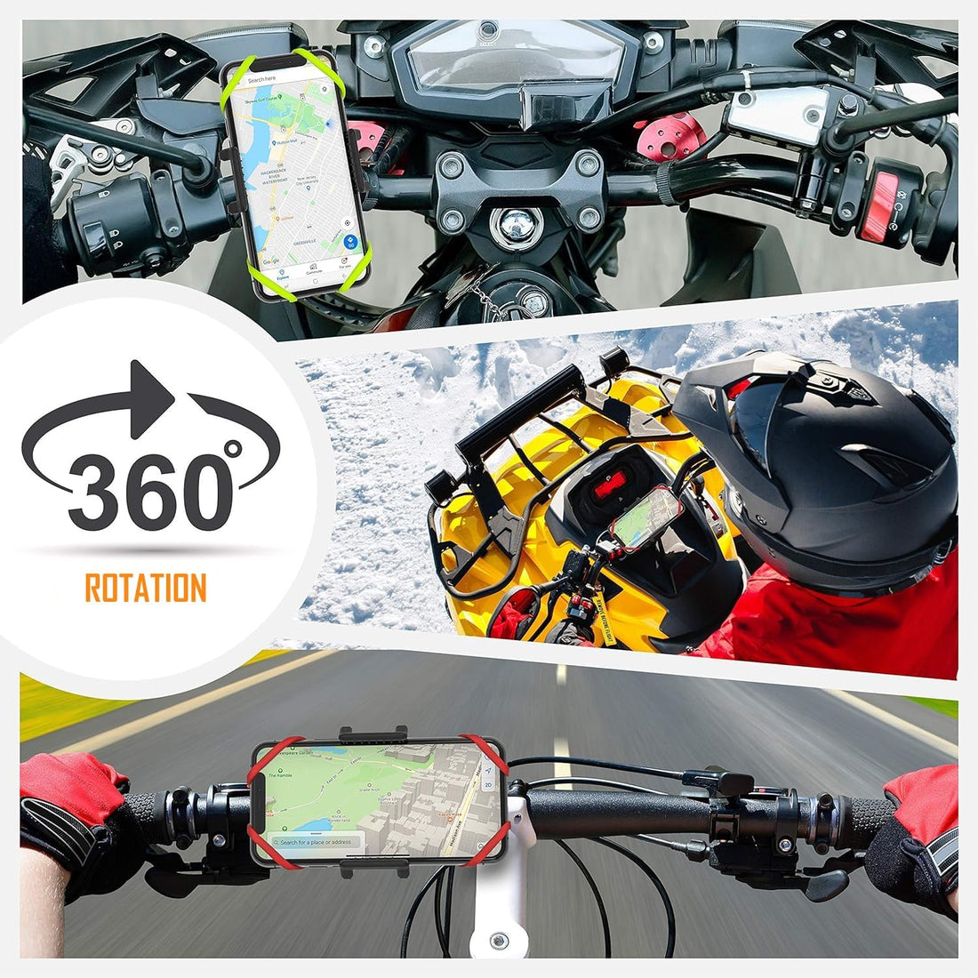 TruActive Premium Bike Phone Mount Holder | Universal Cell Phone Mount for 4"-7" Phones | Includes 6 Reusable Color Bands | Tool Free Handlebar Mount for Bicycle, Motorcycle, Electric Scooter, ATV