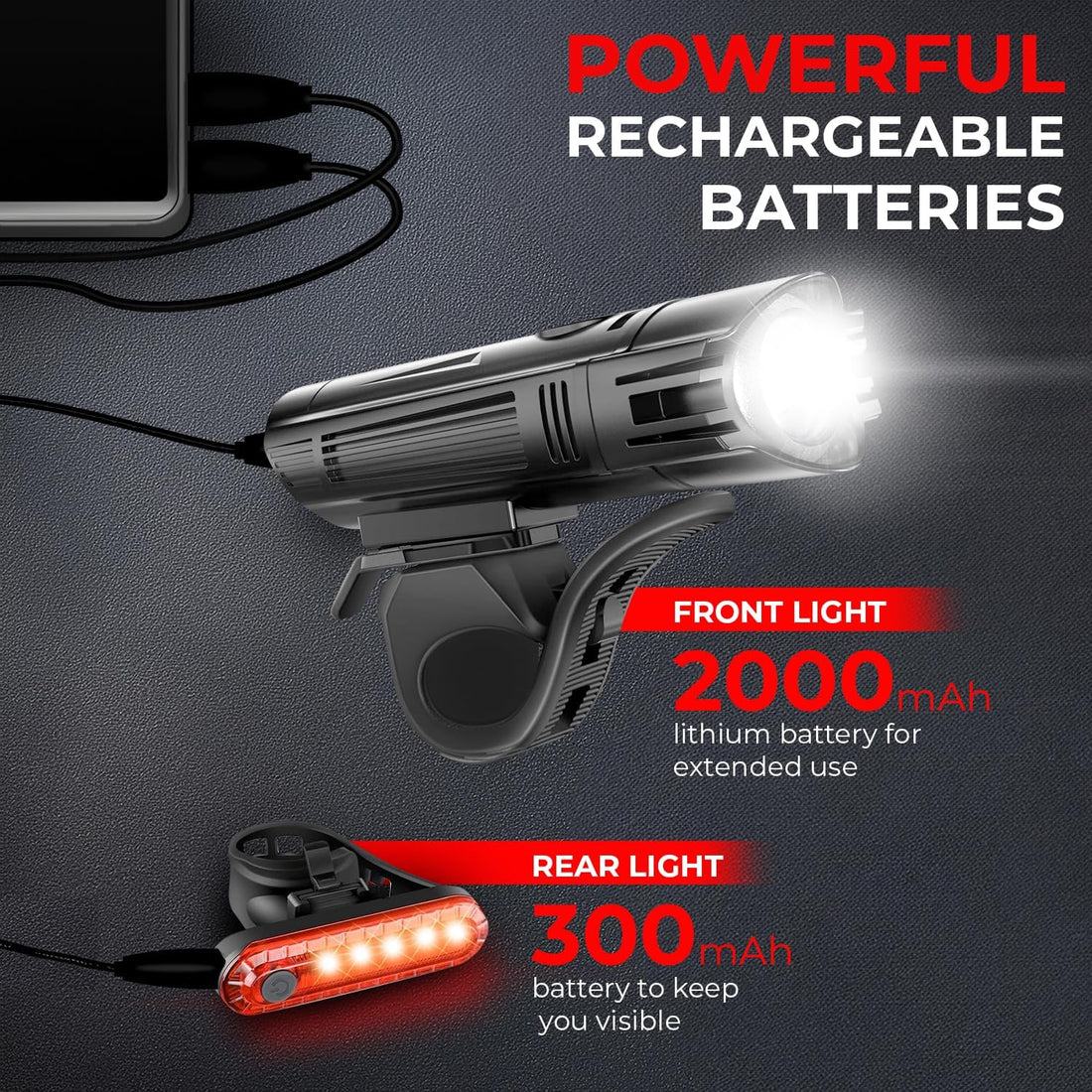 Bike Light Set for Night Riding | USB Rechargeable Ultra-Bright Front Headlight and Back Tail Lights | 4 Light Modes Mountain...
